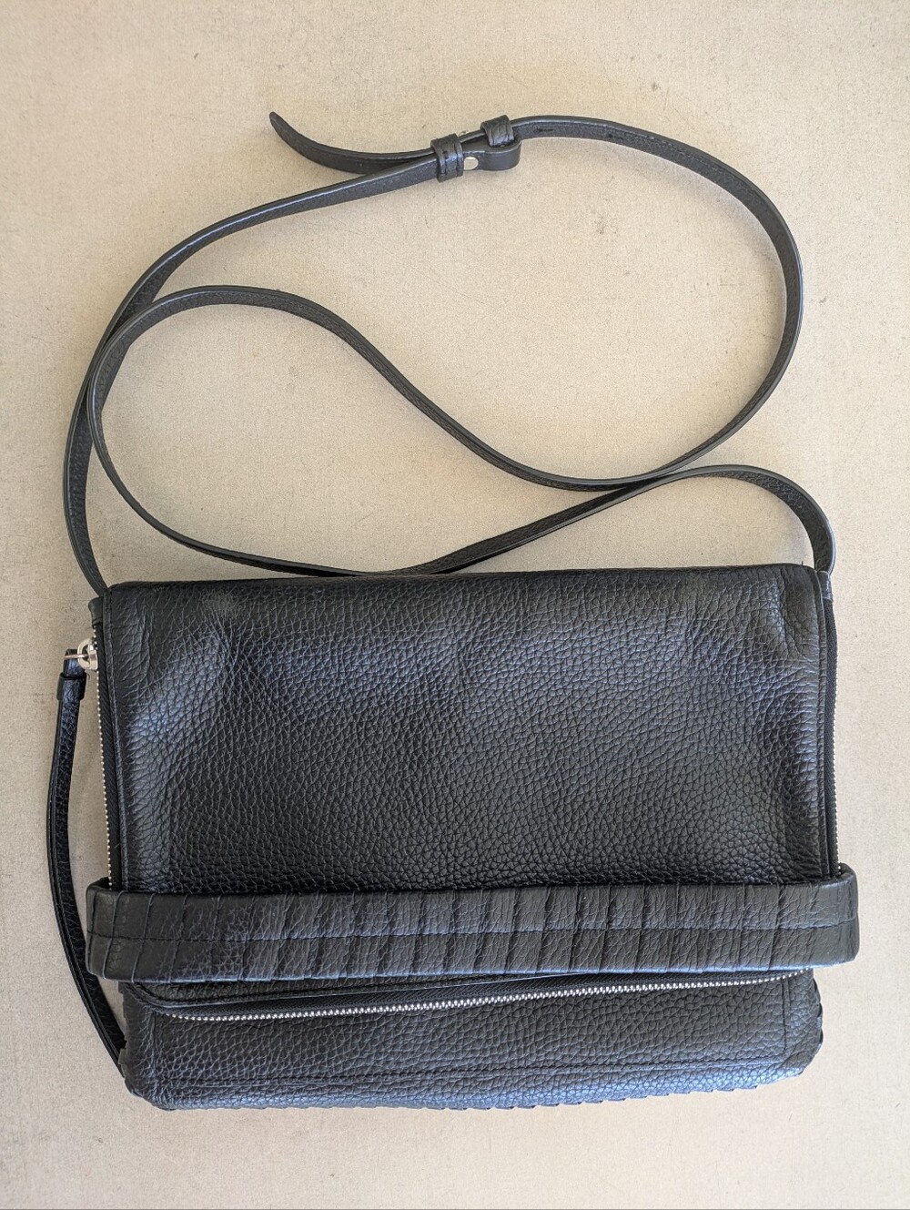 AllSaints Black Pebbled Leather Crossbody Bag